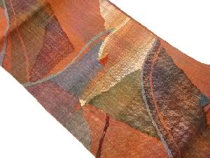 手織り真綿紬抽象曲線模様織出し名古屋帯